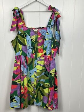 Terra & Sky Womens Sundress XL Vibrant Floral Print Button Down Tie Straps EUC